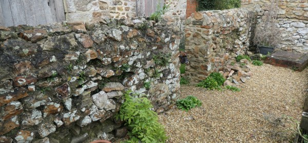Kitchen Garden Wall - the before shot, Ley Farm Cottages